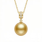 925 Sterling Silver Radiant Deep Honey Pearl Pendant Necklace With Brilliant Diamond Accents And Delicate Chain