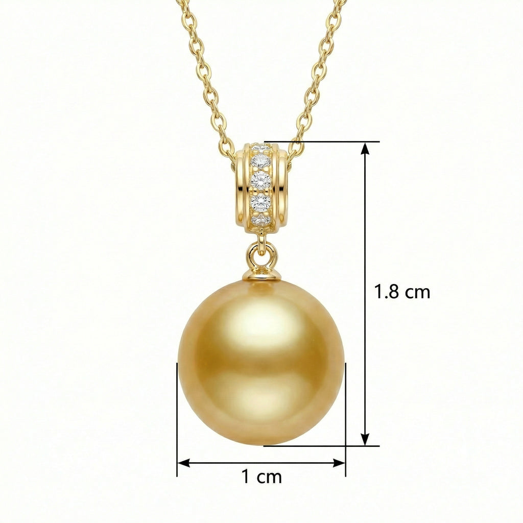925 Sterling Silver Radiant Deep Honey Pearl Pendant Necklace With Brilliant Diamond Accents And Delicate Chain