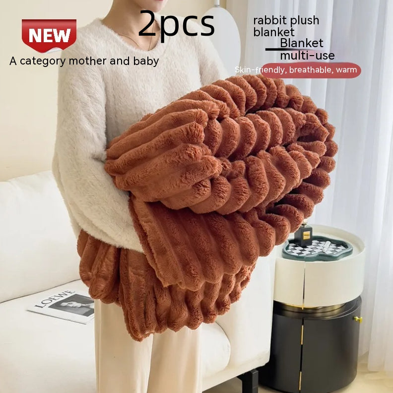 Soft Wind Bubble Velvet Blanket Warm Solid Rabbit Fur Blankets Double-sided Thickening Cover Throw Warm Fur Blanket